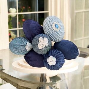 Blue Velvet Pearl Crystal Set of 7 Easter Egg, Spring Decoration, Photo Prop